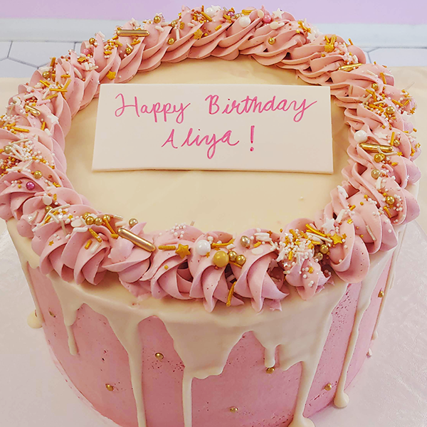 pink cake white drip girl's cake